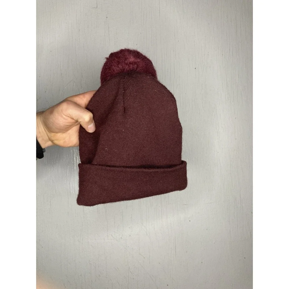 Sweat Active Burgundy 100% Cashmere Knit Beanie Pom Pom Winter Slouchy Ski Hat